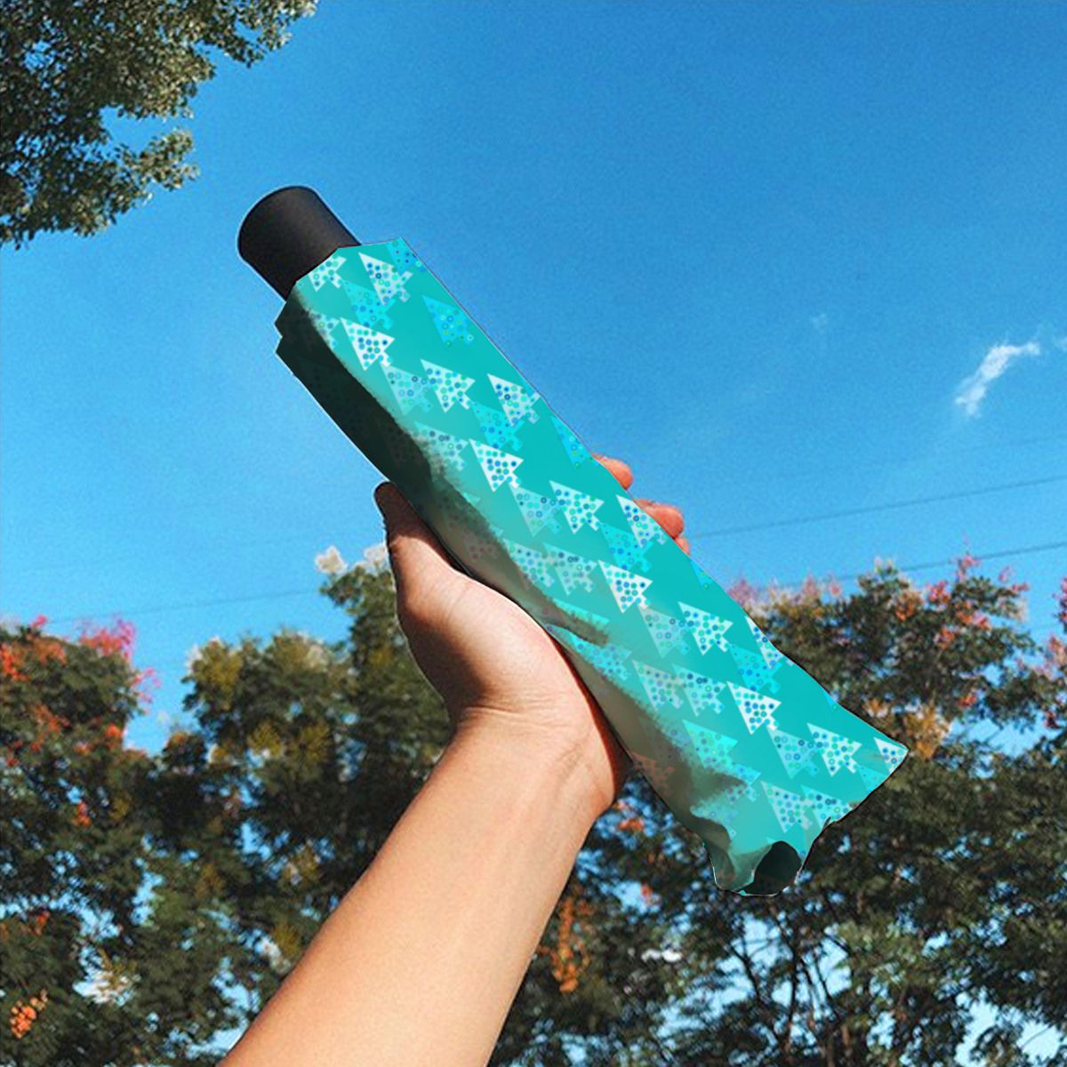 Modern Flower Christmas Trees - Turquoise Brushed Polyester Umbrella No.C93SR7