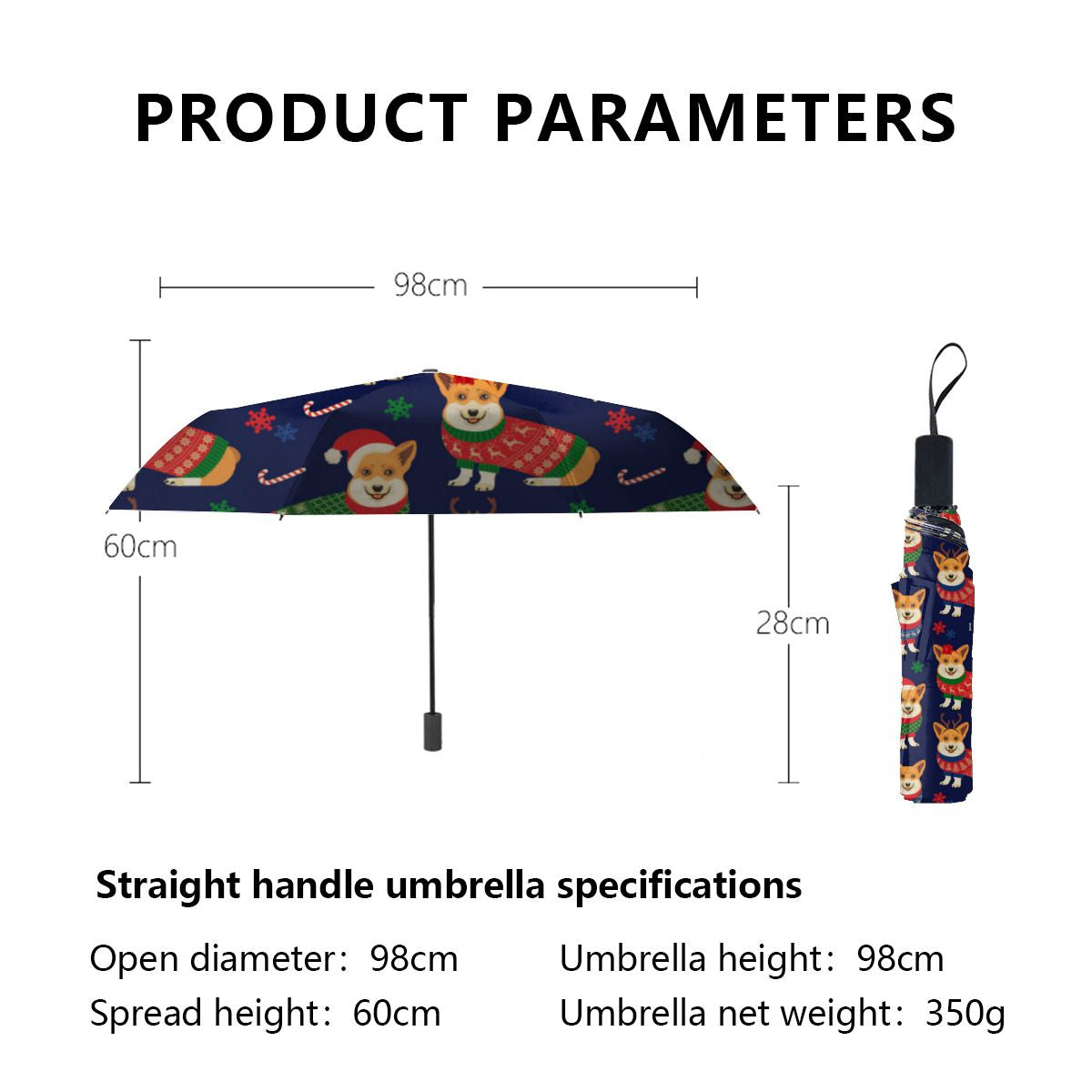 I Love Corgis Christmas Sweater Brushed Polyester Umbrella No.CJGPMJ