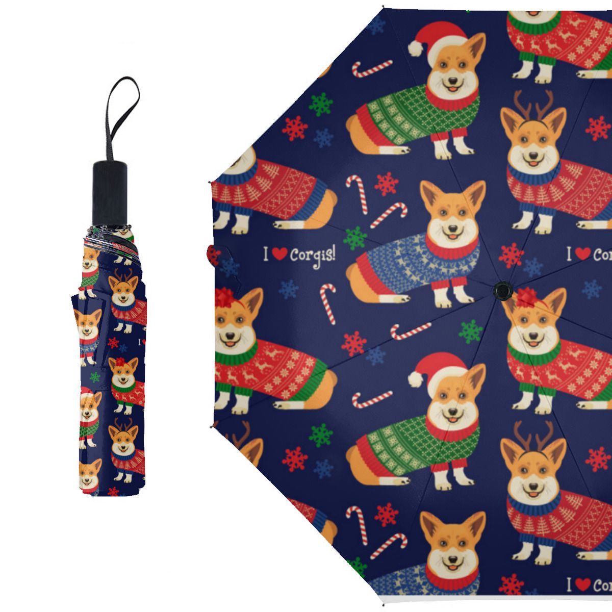 I Love Corgis Christmas Sweater Brushed Polyester Umbrella No.CJGPMJ
