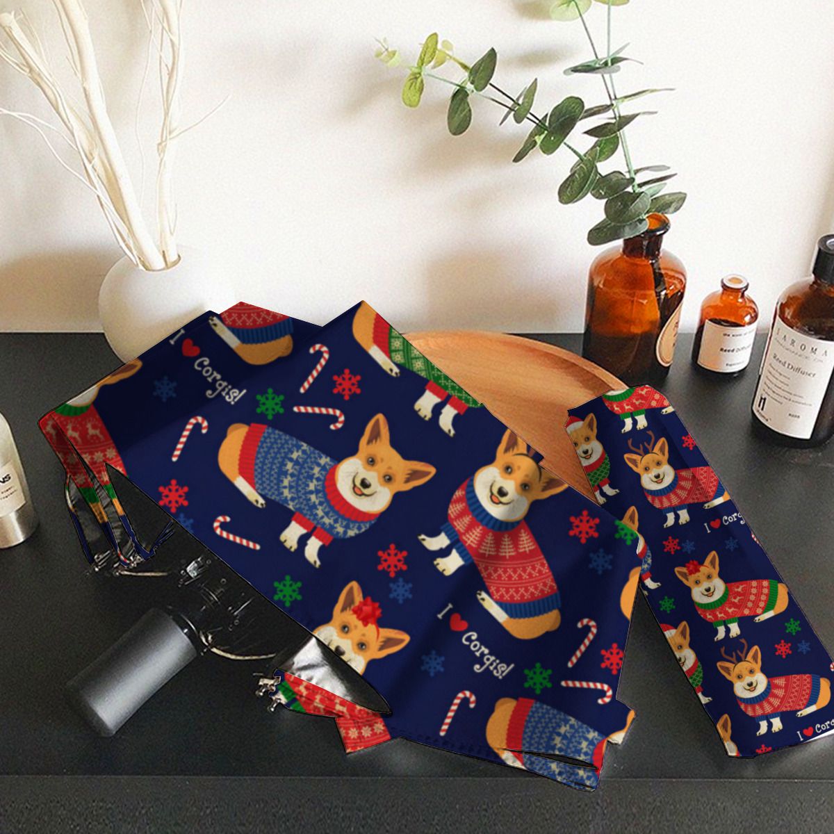 I Love Corgis Christmas Sweater Brushed Polyester Umbrella No.CJGPMJ