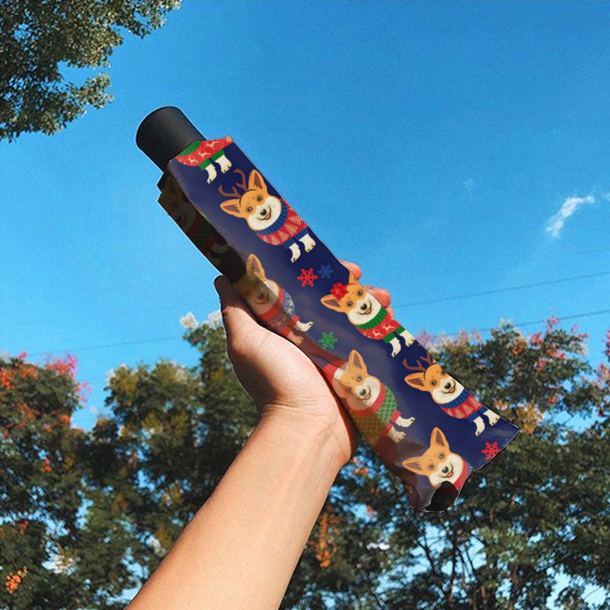 I Love Corgis Christmas Sweater Brushed Polyester Umbrella No.CJGPMJ