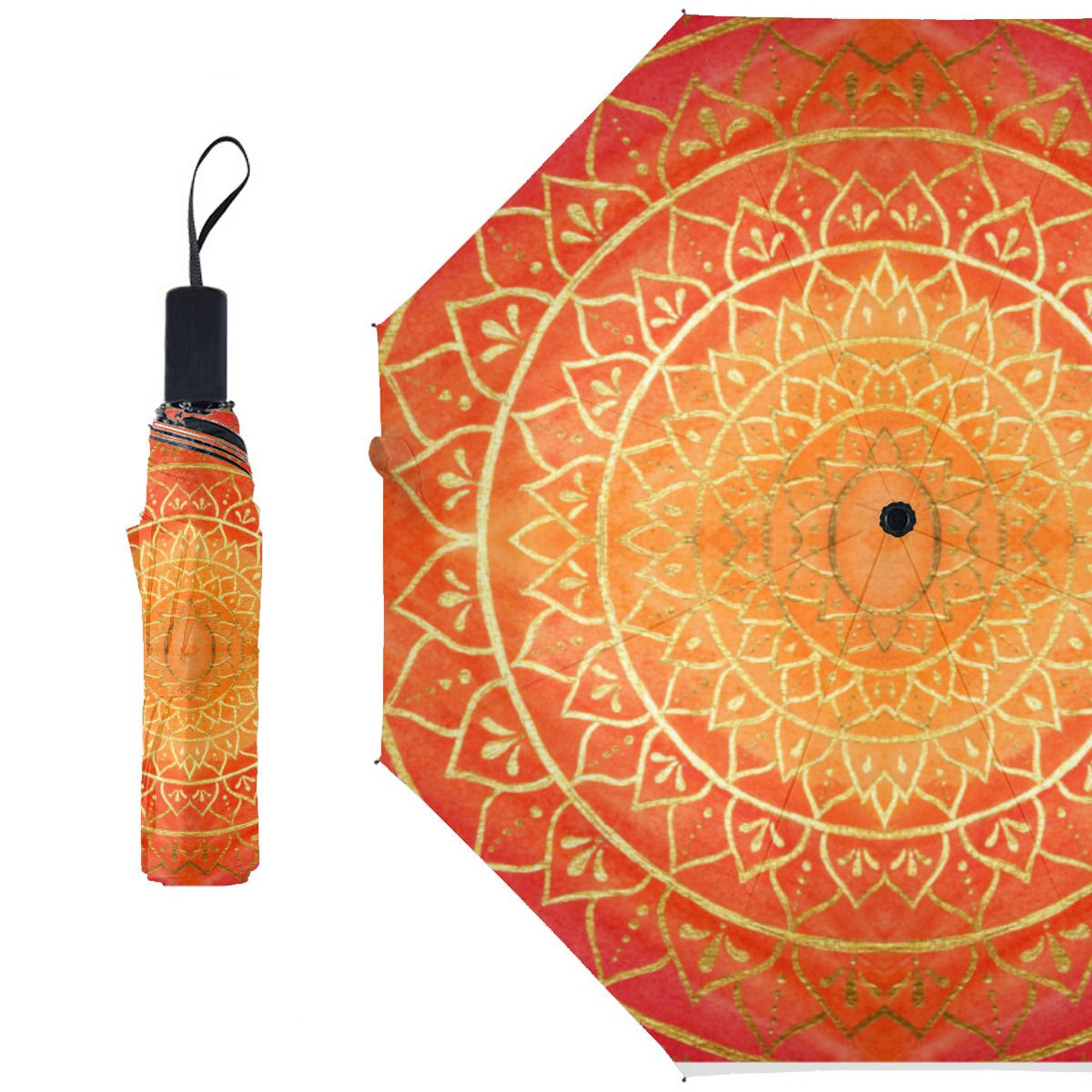 Mandala Red Orange Gold Christmas Brushed Polyester Umbrella No.CZ6898
