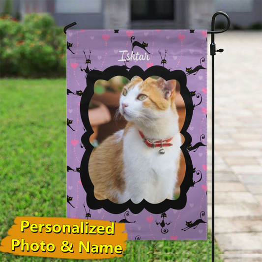 Cats & Hearts – Personalized Photo & Name – Garden Flag & House Flag