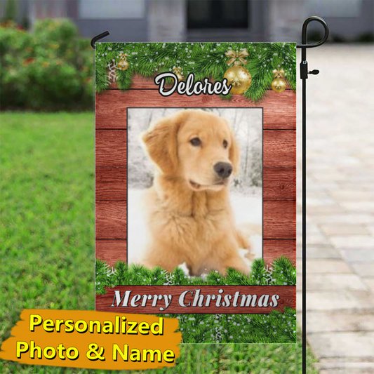 Christmas Barnwood Personalized Photo & Name – Garden Flag & House Flag
