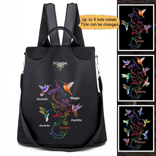 Colorful Swirl Grandma Hummingbird Personalized Backpack