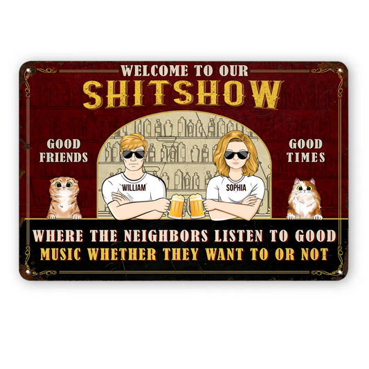 Couple Where The Neighbors Listen To Good Music - Cat Lovers Gifts - Personalized Custom Classic Metal Signs