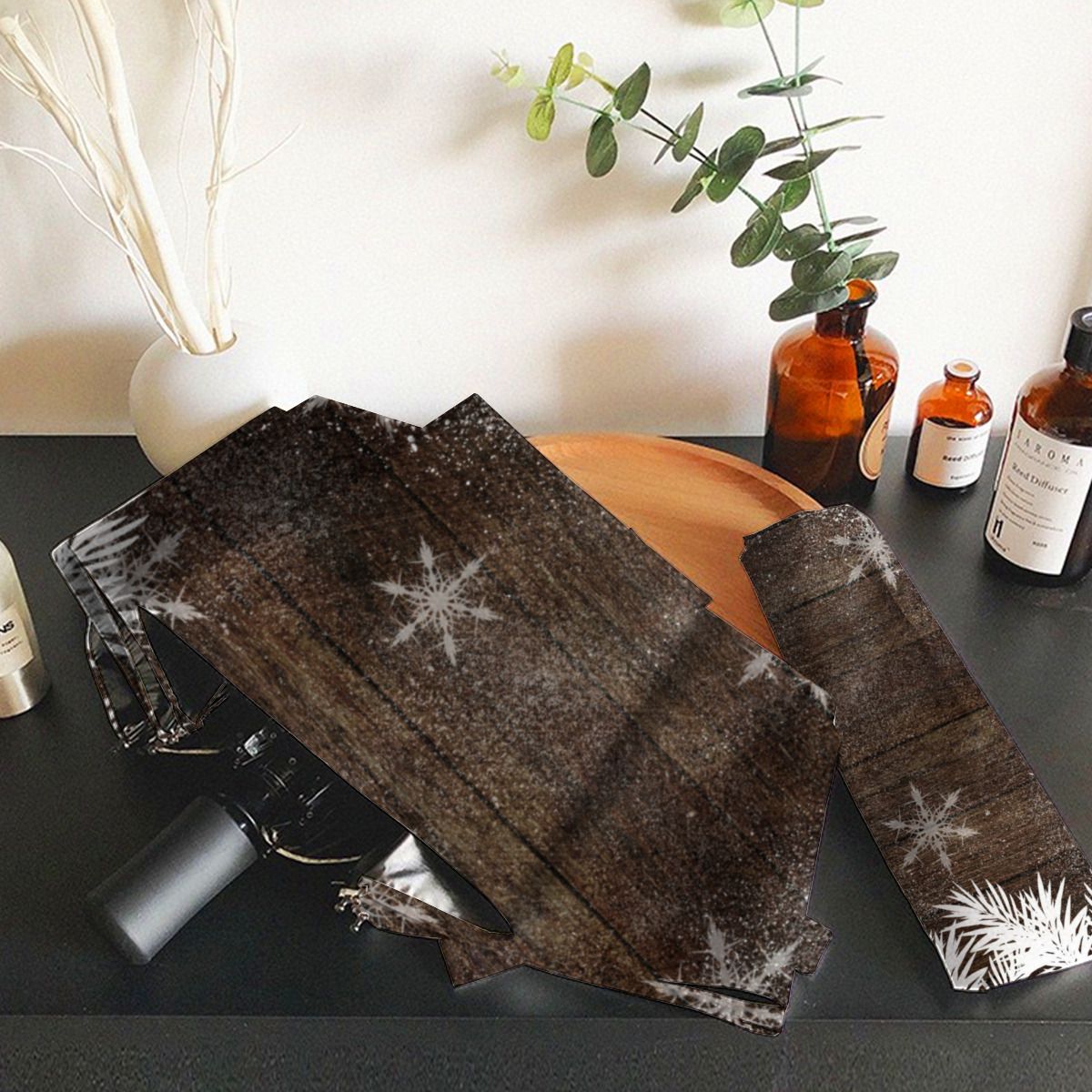 Snow Pine Trees Brown Rustic Wood Winter Brushed Polyester Umbrella No.D5KHO7