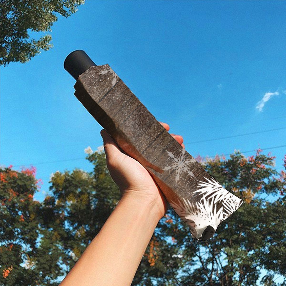 Snow Pine Trees Brown Rustic Wood Winter Brushed Polyester Umbrella No.D5KHO7