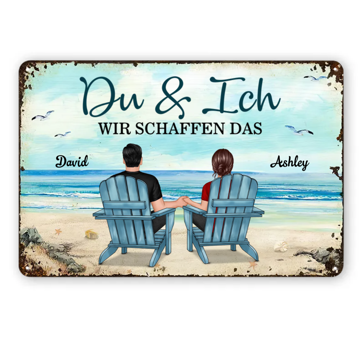 Du & Ich Wir Schaffen Das - Geschenk für Paare - Personalisierte Horizontale Metallschilder