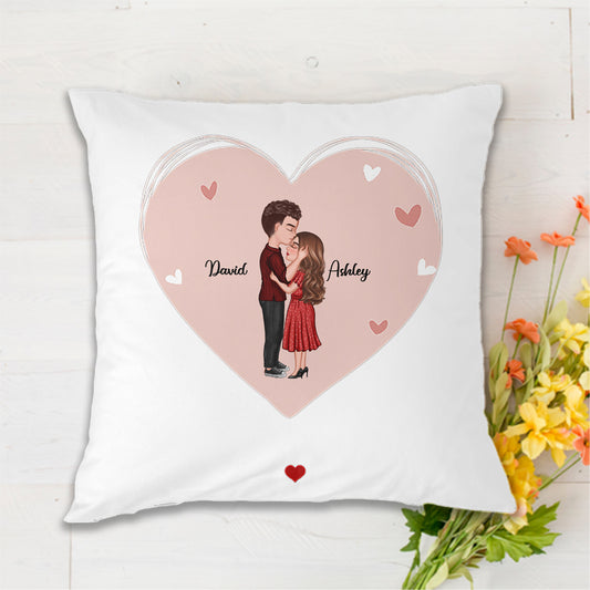 Doll Couple Kissing Valentine‘s Day Gift For Him For Her Personalized Polyester Linen Pillow