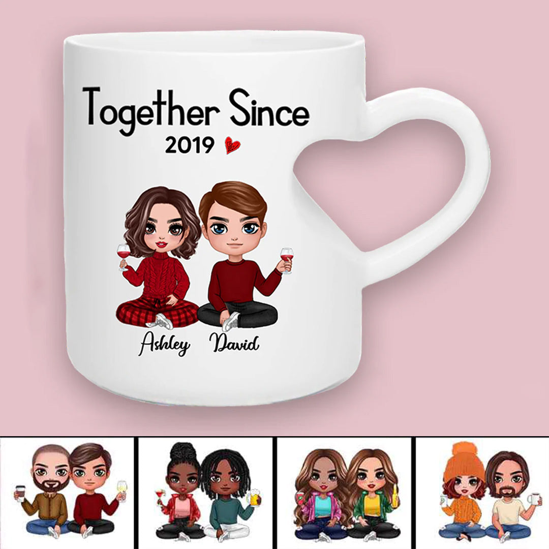 Doll Couple Sitting Valentine's Day Gift For Him For Her Personalized Heart Mug