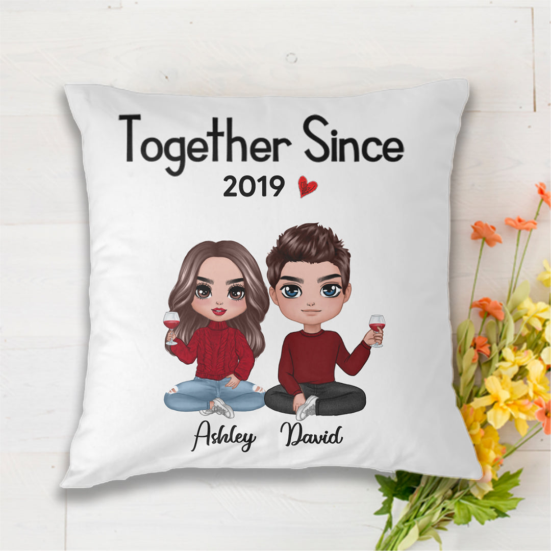 Doll Couple Sitting Valentine's Day Gift For Him For Her Personalized Pillow