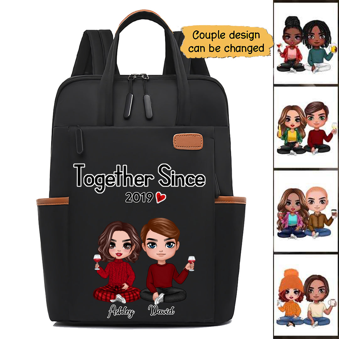 Doll Couple Sitting Valentine's Day Gift Personalized Backpack