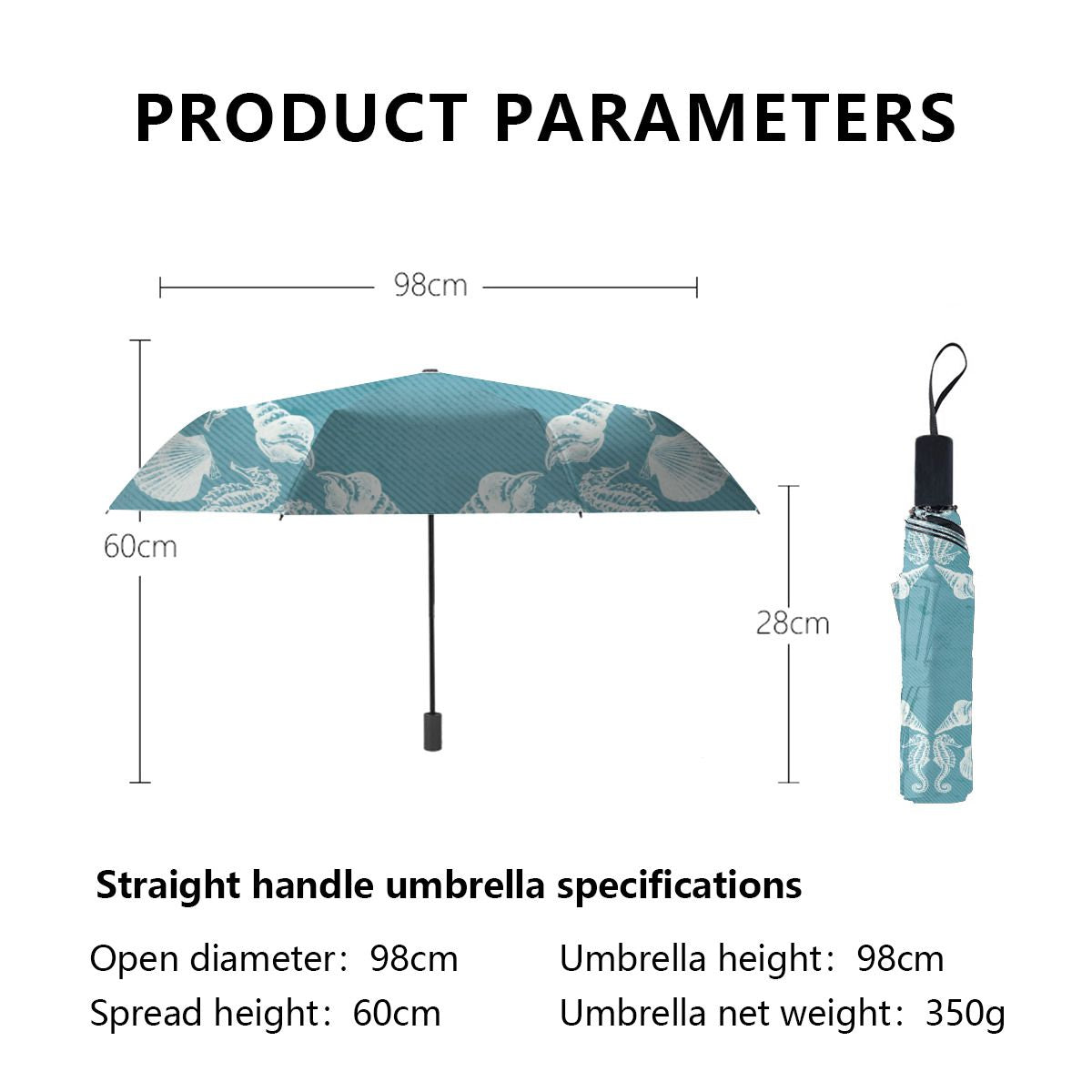 Vintage Beach Cottage Seashells White Blue Brushed Polyester Umbrella No.ETD4HM