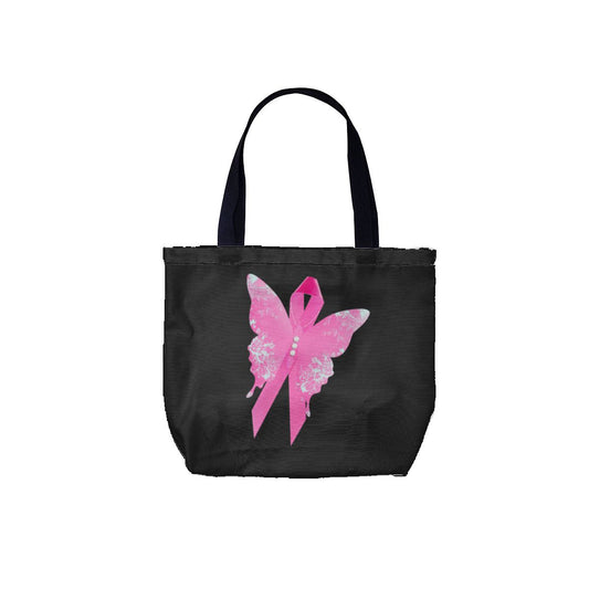 Pink Ribbon Butterfly Black Canvas Bag NO. 9D8Z6J