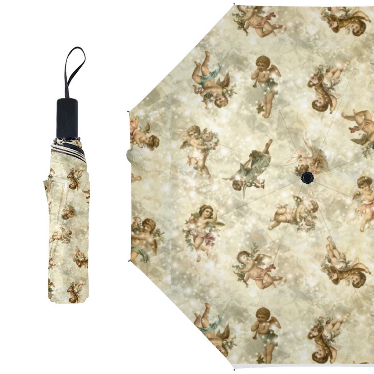 Vintage Angels Glittering Gold Id136 Brushed Polyester Umbrella No.FAV2GD
