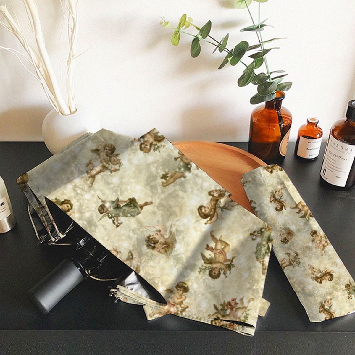 Vintage Angels Glittering Gold Id136 Brushed Polyester Umbrella No.FAV2GD