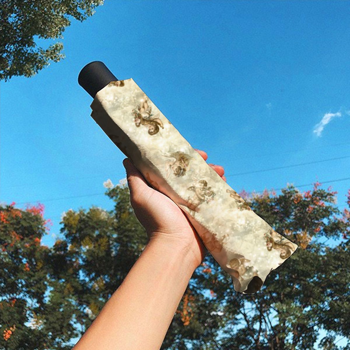 Vintage Angels Glittering Gold Id136 Brushed Polyester Umbrella No.FAV2GD