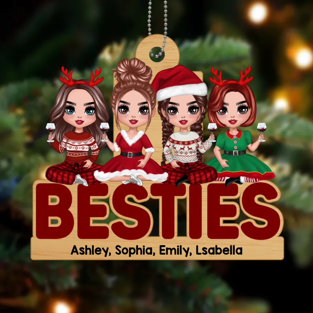 Doll Besties Sitting On Word Personalized Metal Ornament