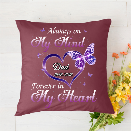Forever In My Heart Butterfly Memorial Personalized Name & Date Polyester Linen Pillow