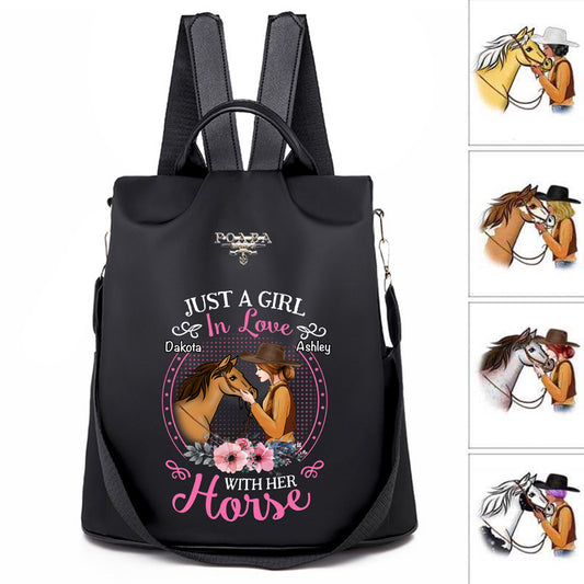 Girl In Love With Her Horse Floral Personalized Backpack