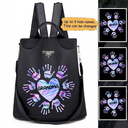 Grandma Mom Heart Hand Print Colorful Personalized Backpack