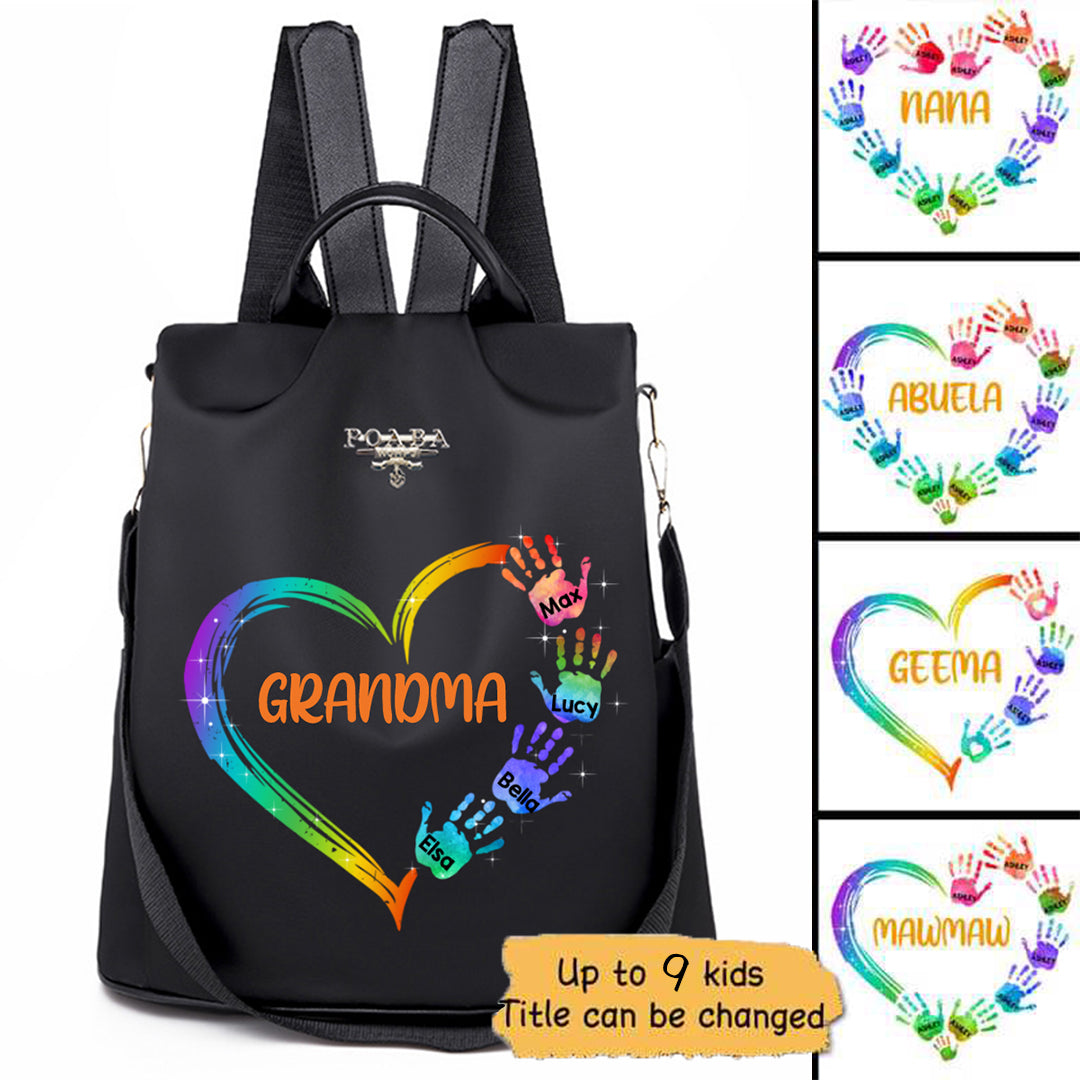 Grandma Mom Heart Hand Print Personalized Light Color Backpack