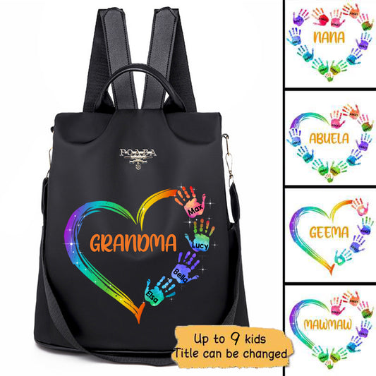 Grandma Mom Heart Hand Print Personalized Light Color Backpack