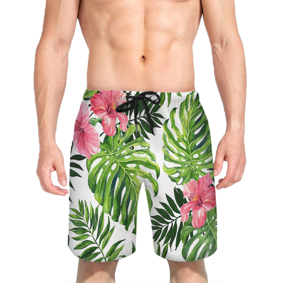 Tropical Hibiscus Graphic Men's Swim Trunks No.H2FO9C