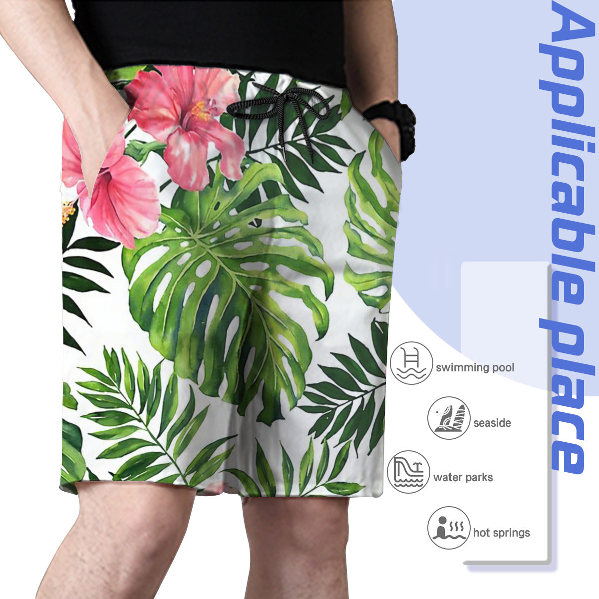 Tropical Hibiscus Graphic Men's Swim Trunks No.H2FO9C