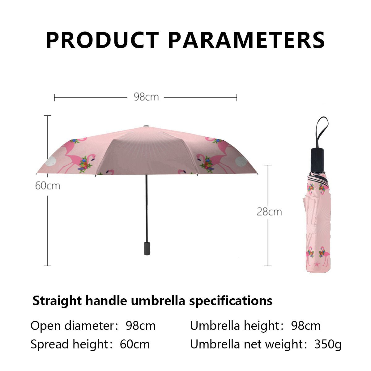 Flamingos With Wreaths Pink Christmas Brushed Polyester Umbrella No.HJW4XR