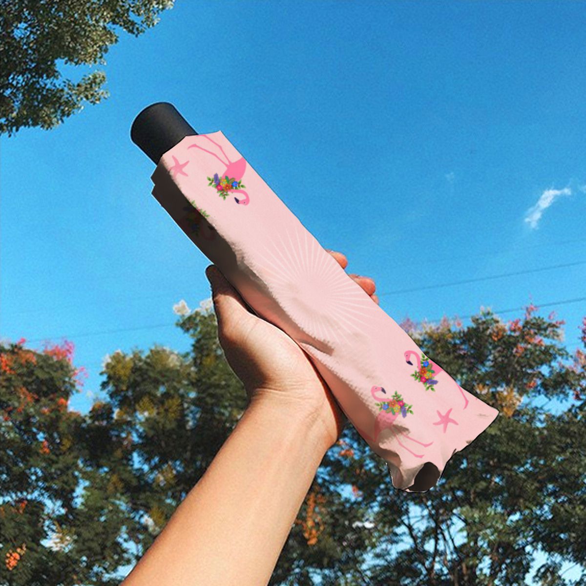 Flamingos With Wreaths Pink Christmas Brushed Polyester Umbrella No.HJW4XR