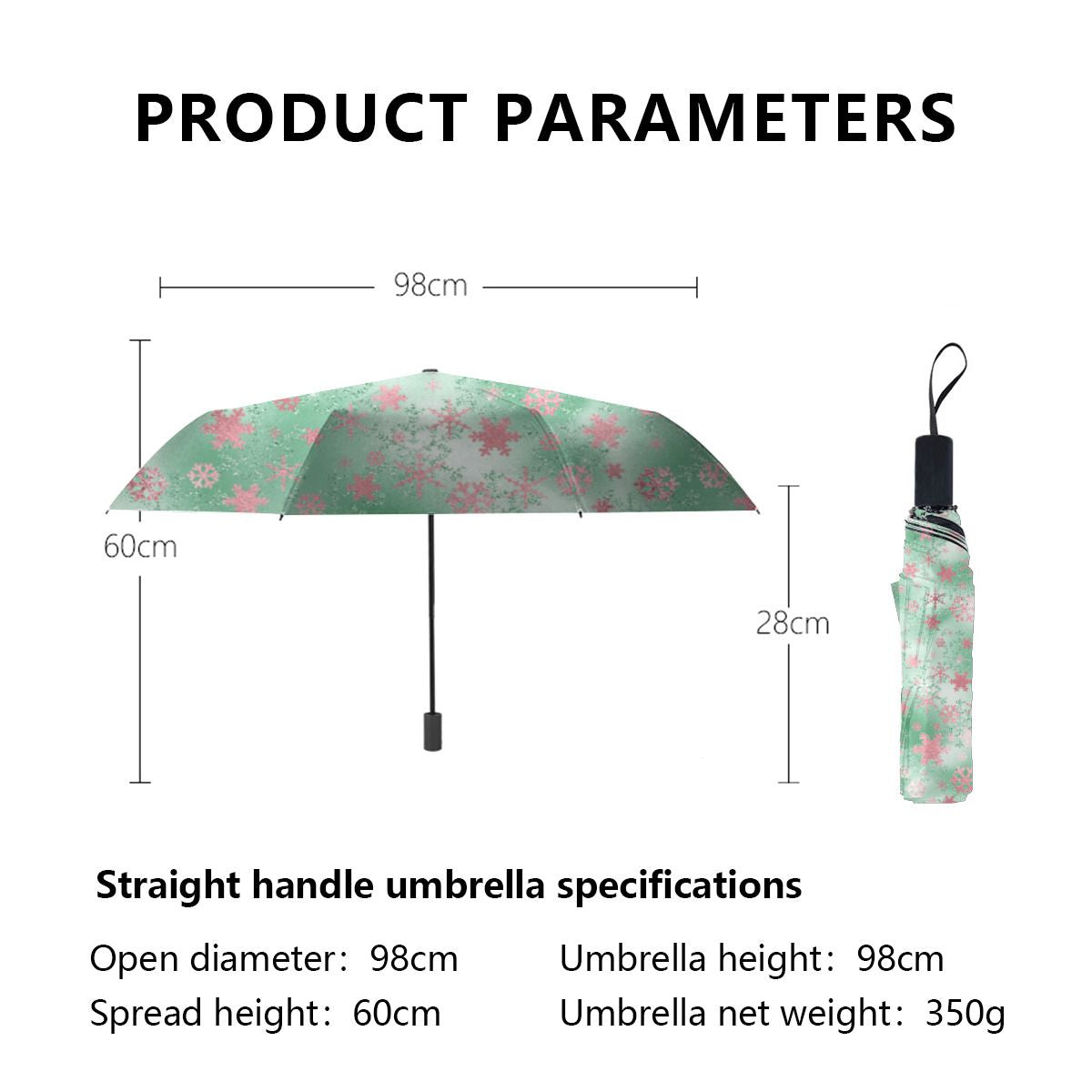 Elegant Green Pink Christmas Snowflake Pattern Brushed Polyester Umbrella No.HMILZC