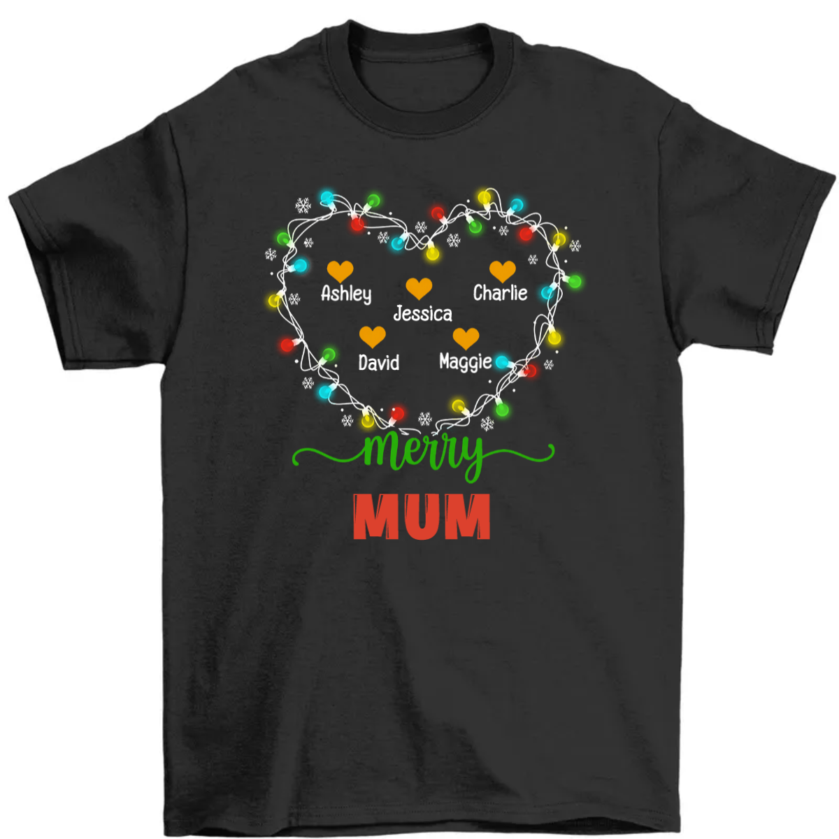 Merry Mom Grandma Christmas Light Heart Personalized Shirt