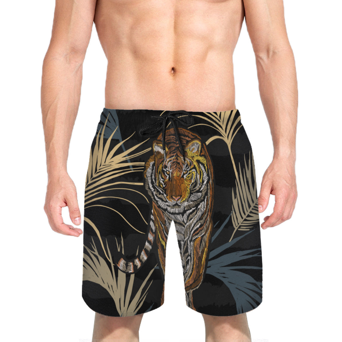 Tropical Leaves Tiger 3 Men's Swim Trunks No.I7VQGI