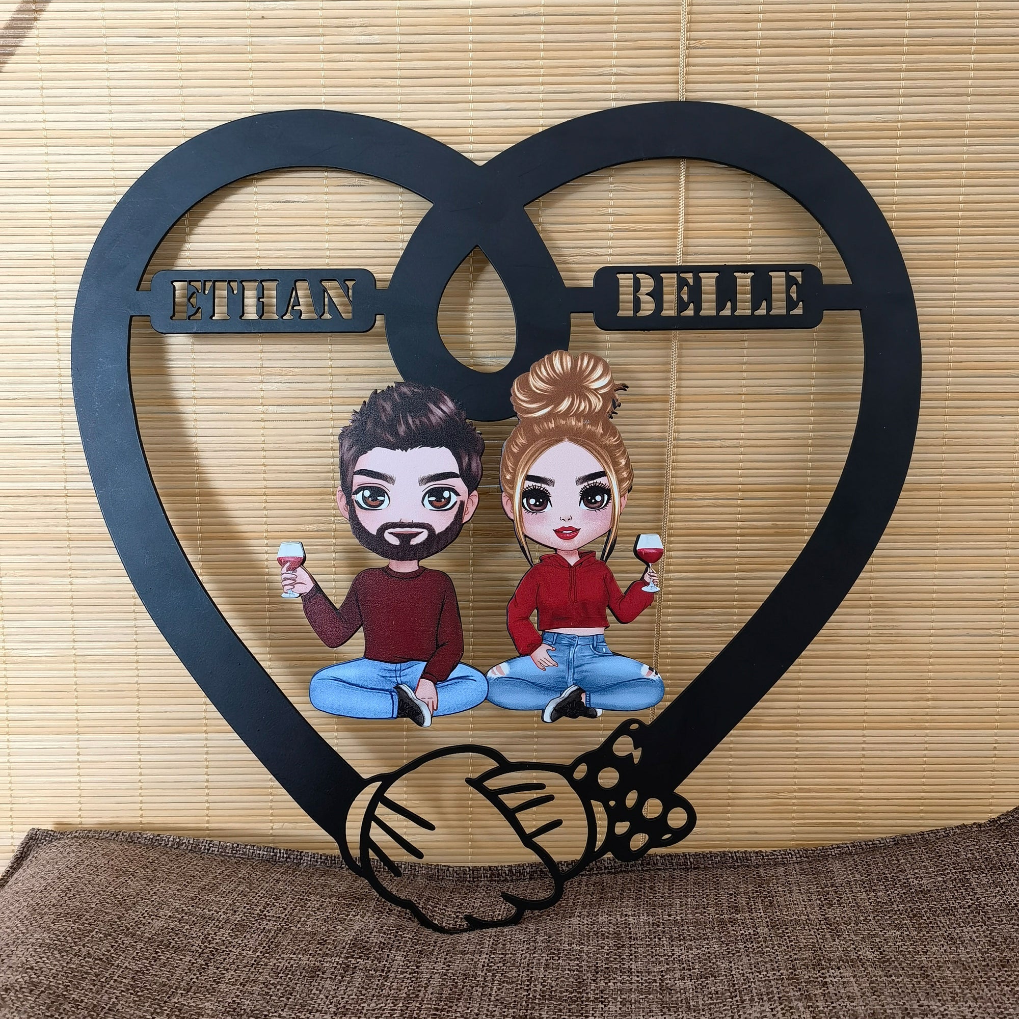 Doll Couple Sitting Gift For Him For Her Personalized Metal Wall Art