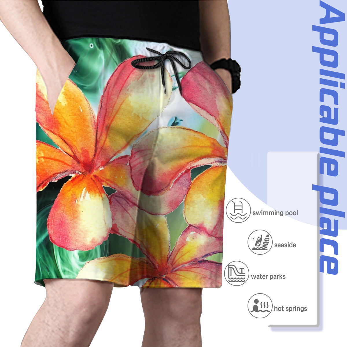 Art Of Frangipani Flowers Graphic Men's Swim Trunks No.JUFVBX