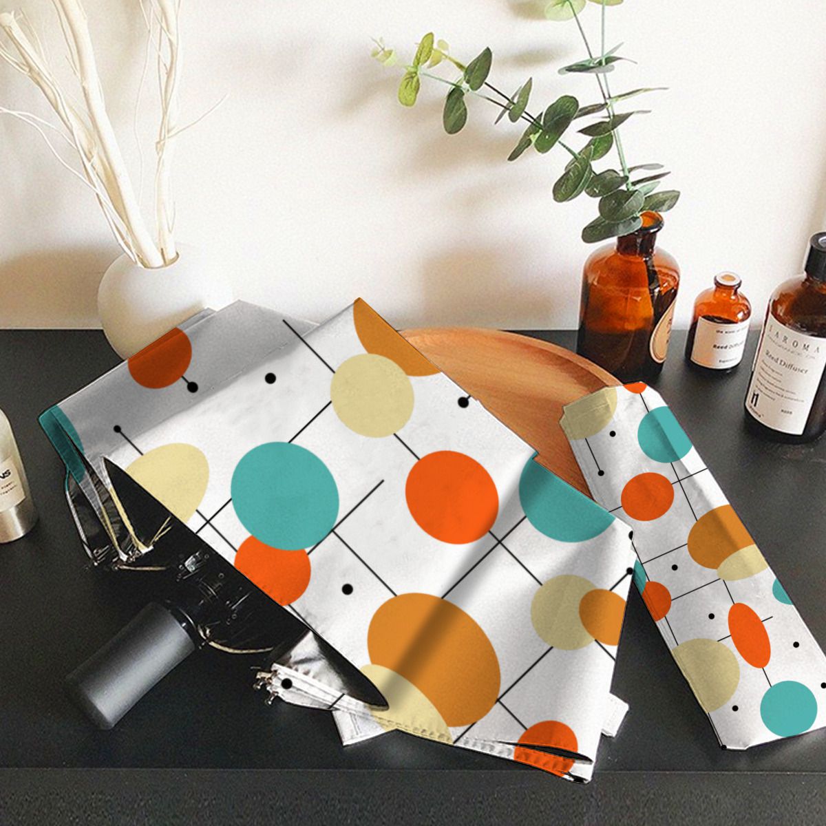 Orange Turquoise Circles Mid Century Christmas No.KBAVK9