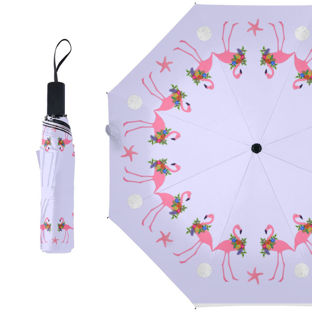 Tropical Flamingos All Around Lavender Christmas Brushed Polyester Umbrella No.L4Z6KE