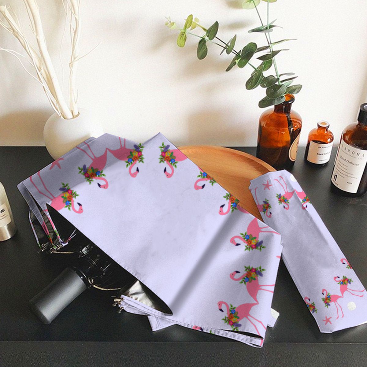Tropical Flamingos All Around Lavender Christmas Brushed Polyester Umbrella No.L4Z6KE