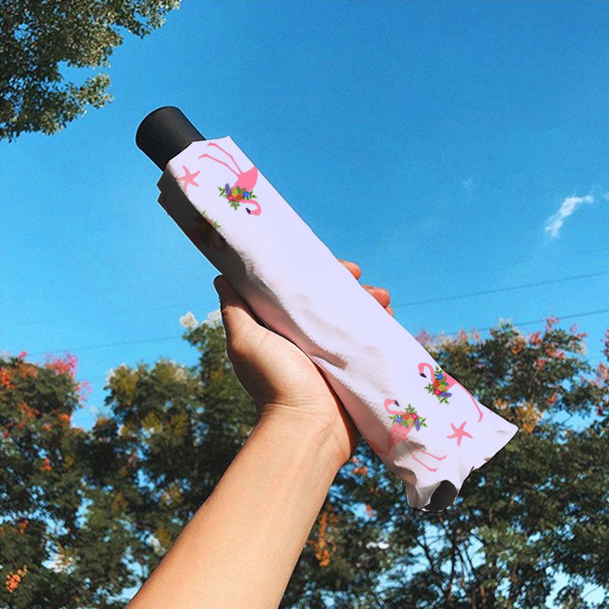 Tropical Flamingos All Around Lavender Christmas Brushed Polyester Umbrella No.L4Z6KE