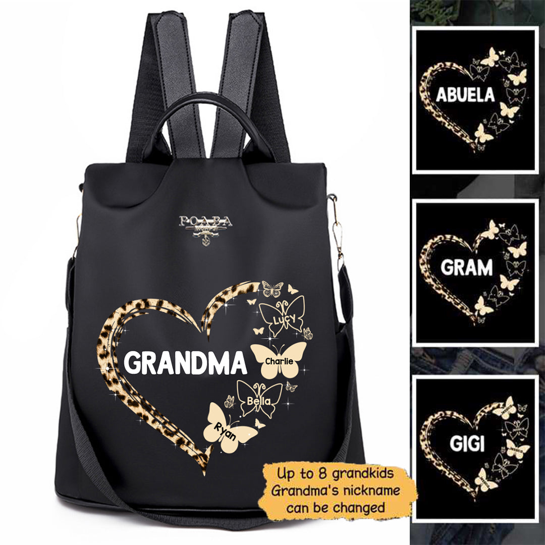Leopard Mom Grandma Heart Personalized Backpack