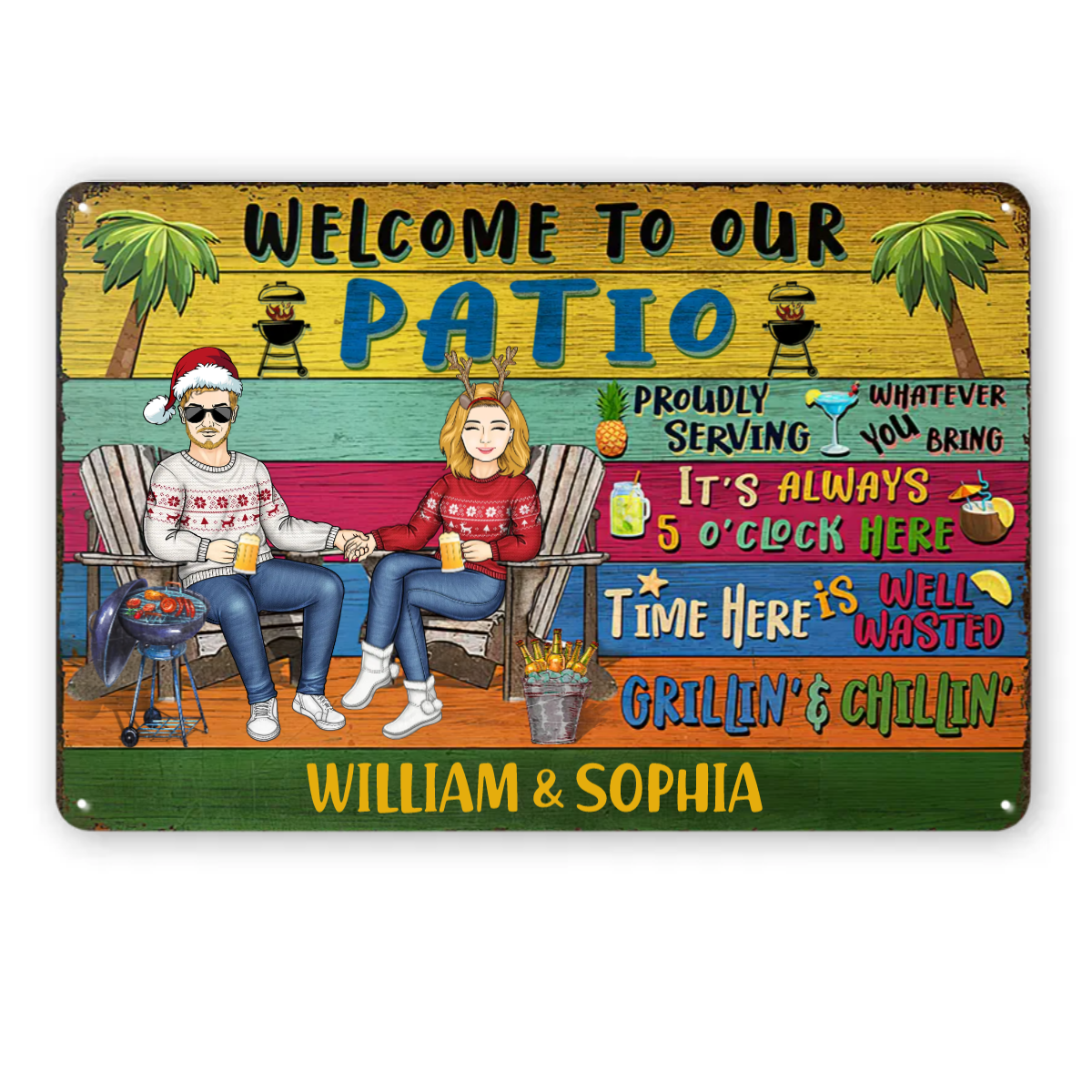 Grilling Couple Welcome To Our Patio Proudly Serving Whatever You Bring - Christmas Gift For Couples - Personalized Custom Classic Metal Signs