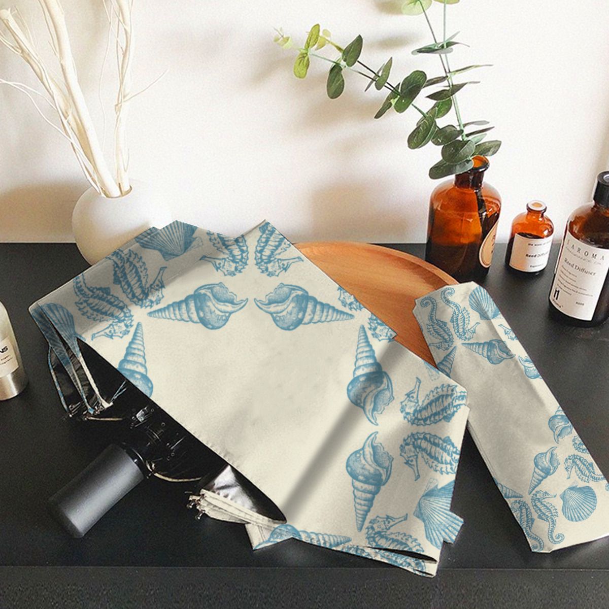 Sea Side Beach Merry Christmas Warm White Brushed Polyester Umbrella No.MUDSNZ