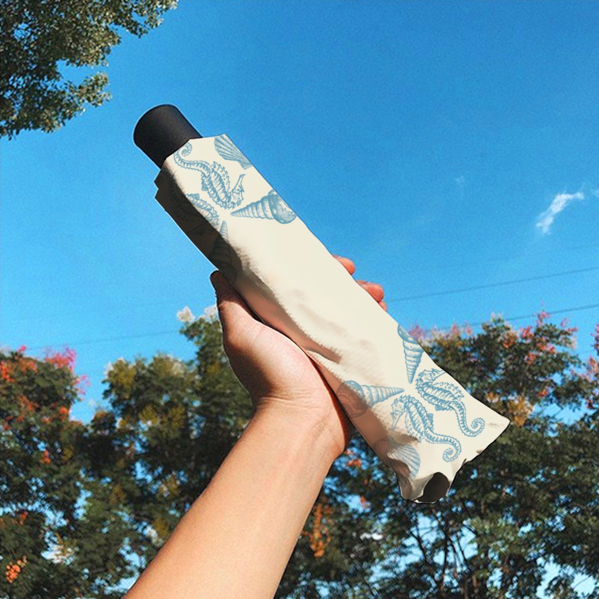 Sea Side Beach Merry Christmas Warm White Brushed Polyester Umbrella No.MUDSNZ