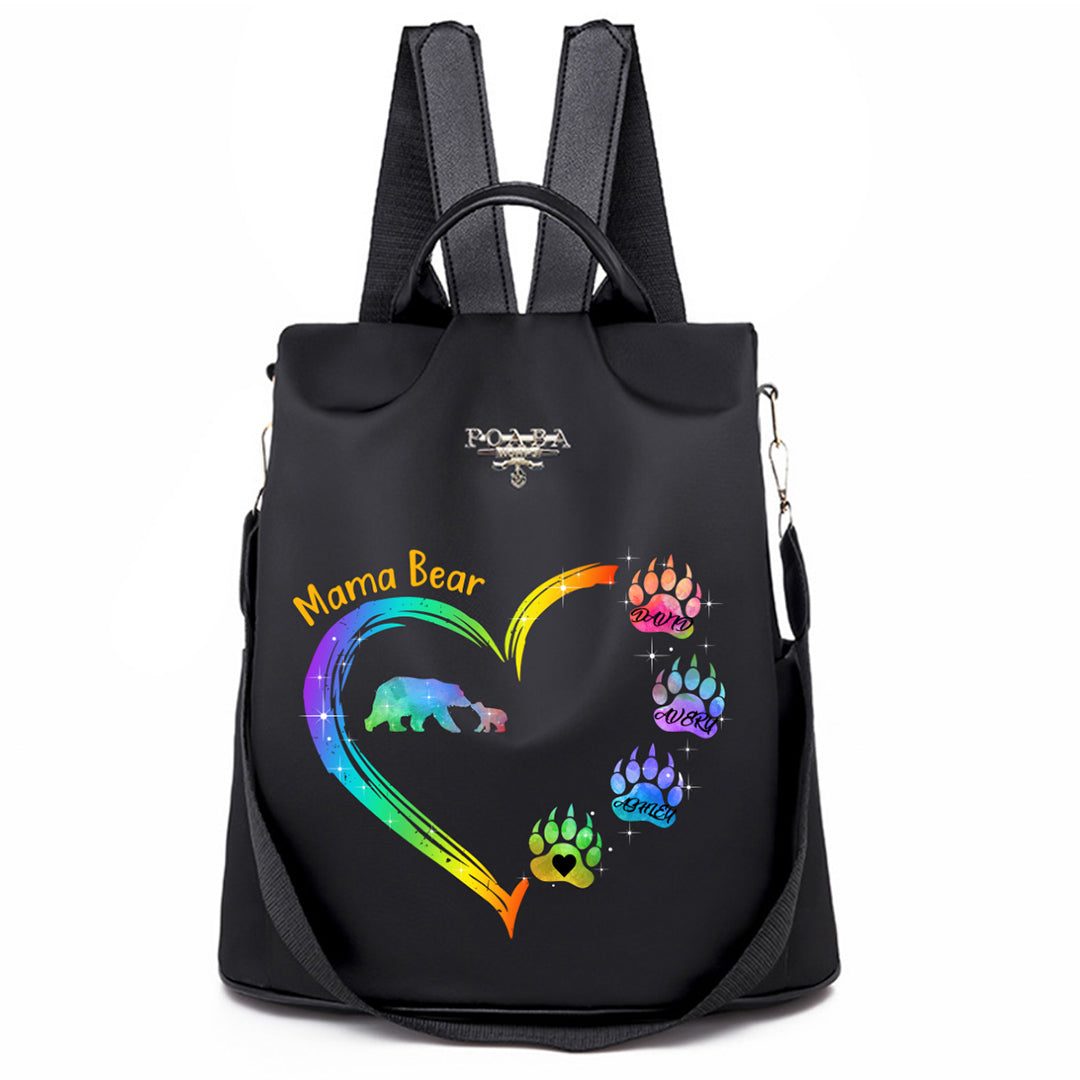 Mama Bear Heart Colorful Personalized Backpack