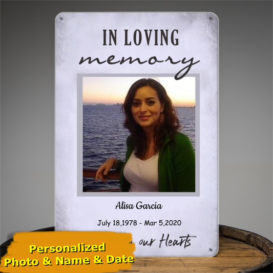 Memorial Tin Signs, In Loving Memory of, Cemetery Decoration, Forever in our hearts, RIP, Funeral Service Tin Signs No.WSQ9MV