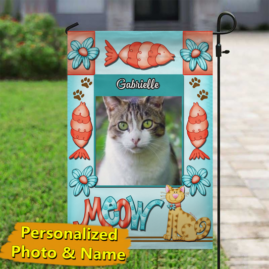 Meow – Personalized Photo & Name – Garden Flag & House Flag