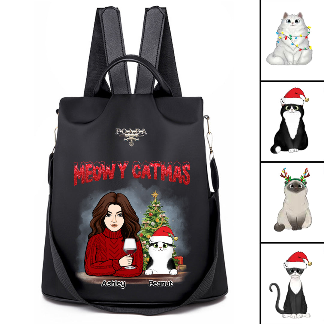 Meowy Catmas Woman & Cat Christmas Personalized Backpack