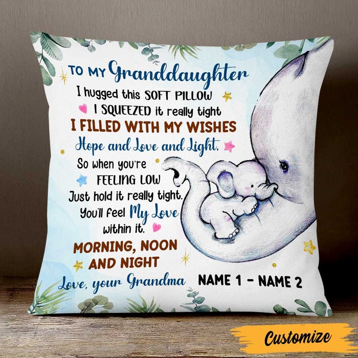 Personalized Mom Grandma Son Grandson Daughter Granddaughter Elephant Birth Annoucement Pillow